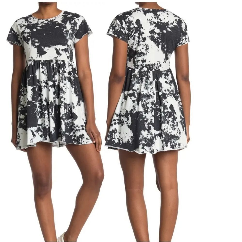ABOUND Women's White/Black Tie Dye Cotton Short Sleeve T-shirt Dress